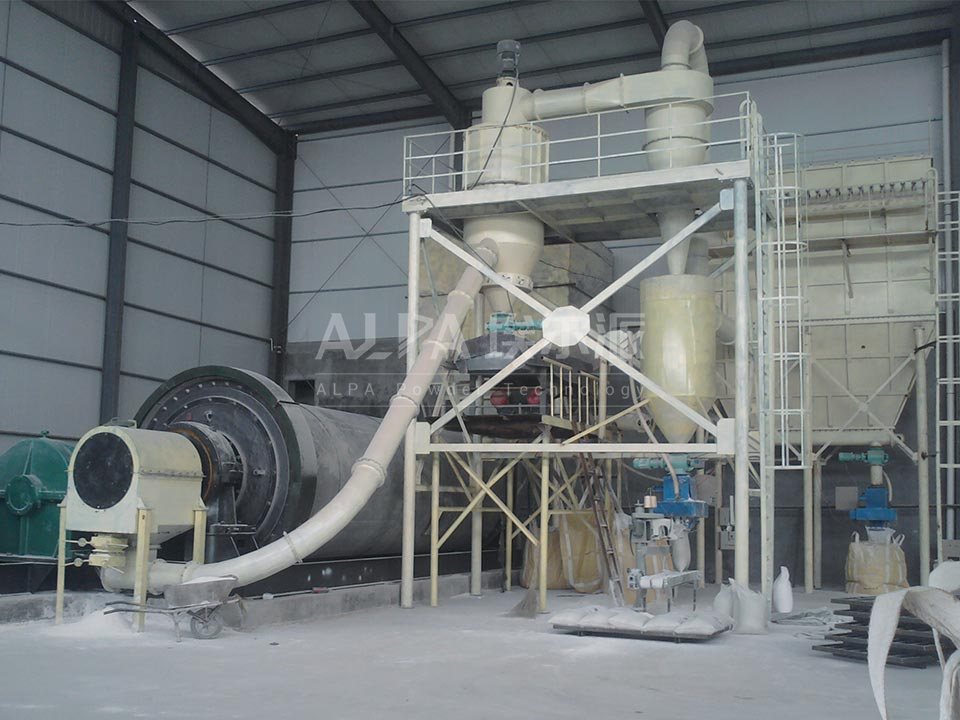 Quartz powder ball mill and air classifier production line in a mineral factory in Shandong